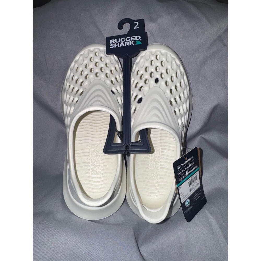 Rugged Shark Kids White Water Shoes Perforated EVA Clogs Size 2 NEW